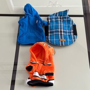 Set of Three Dog Hoodies - Blue, Plaid, and Orange
